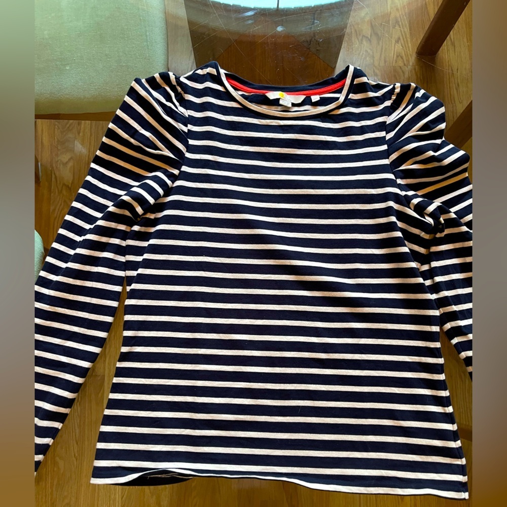 Boden top blue and white size small